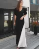 Black&White Split-joint V-neck Long Dress