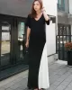 Black&White Split-joint V-neck Long Dress