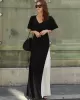 Black&White Split-joint V-neck Long Dress