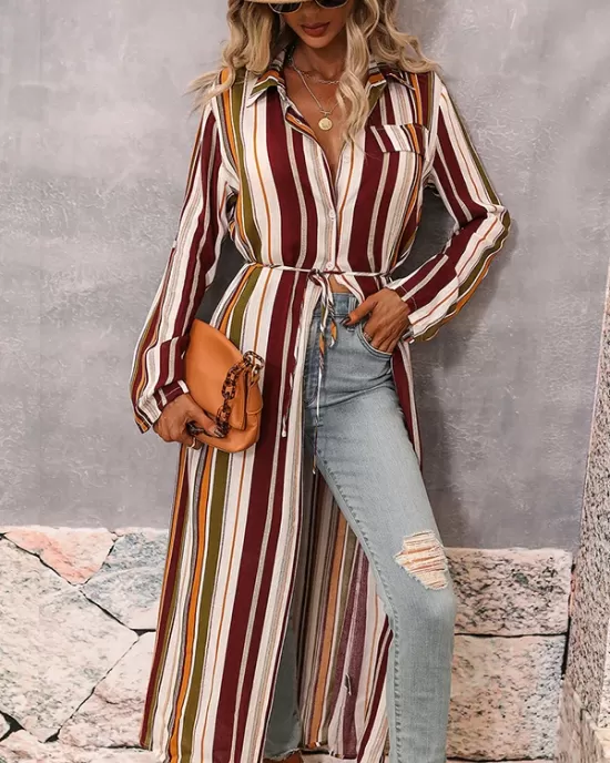 Vacation Loose Striped V-Neck Dress