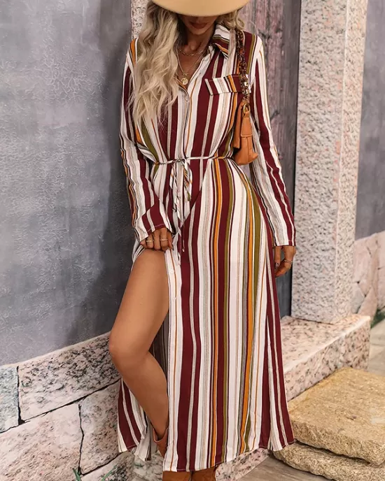 Vacation Loose Striped V-Neck Dress