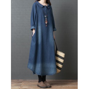 Loose Denim Shirt Maxi Dresses