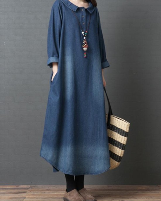 Loose Denim Shirt Maxi Dresses