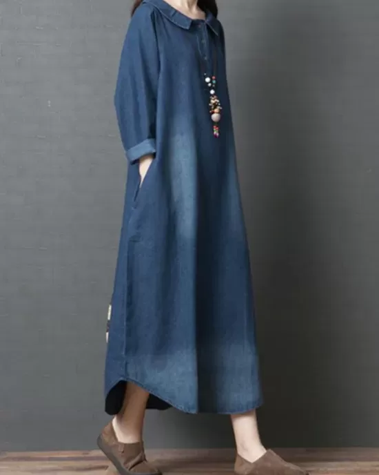 Loose Denim Shirt Maxi Dresses