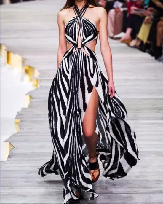 Printed Bandage Backless Sexy Maxi Dress