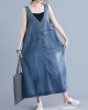 Loose Sleeveless Denim V-Neck Midi Dress