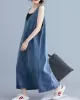 Loose Sleeveless Denim V-Neck Midi Dress