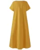 Simple Solid Color U-Neck Pleated Short Sleeves Maxi Dress