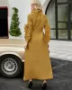 Original Loose Long Sleeves Tied Pleated Falbala Solid Color V-Neck Maxi Dresses