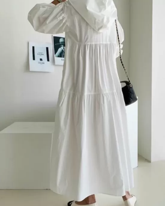 Urban Solid Color Pleated Long Sleeves Hooded Midi Dress