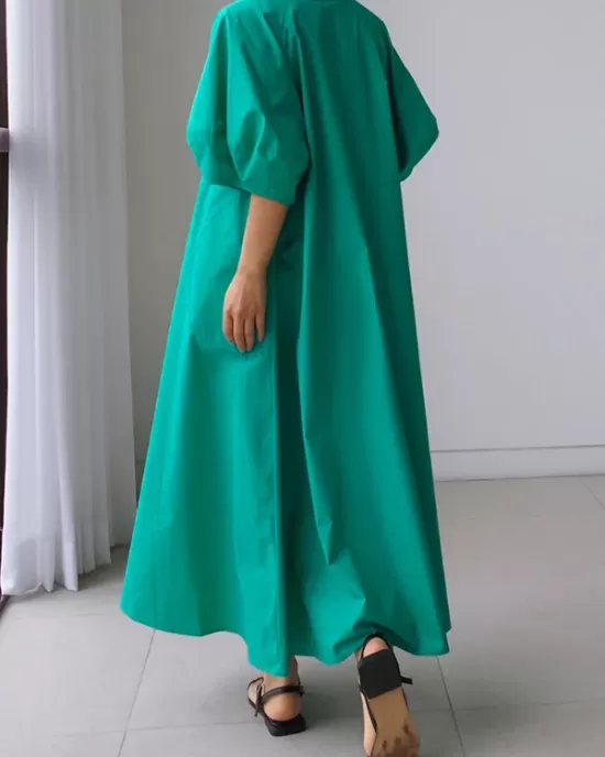 Original Bishop Sleeve Solid Color Midi Dress