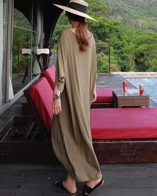 Loose Soft Batwing Sleeve Long Dress