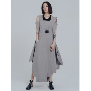 Casual Loose Sleeveless Irregular Gray Maxi Dress