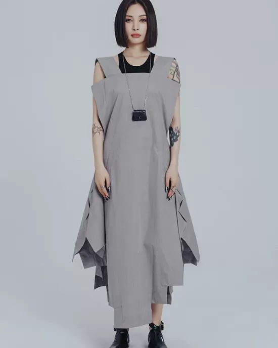 Casual Loose Sleeveless Irregular Gray Maxi Dress