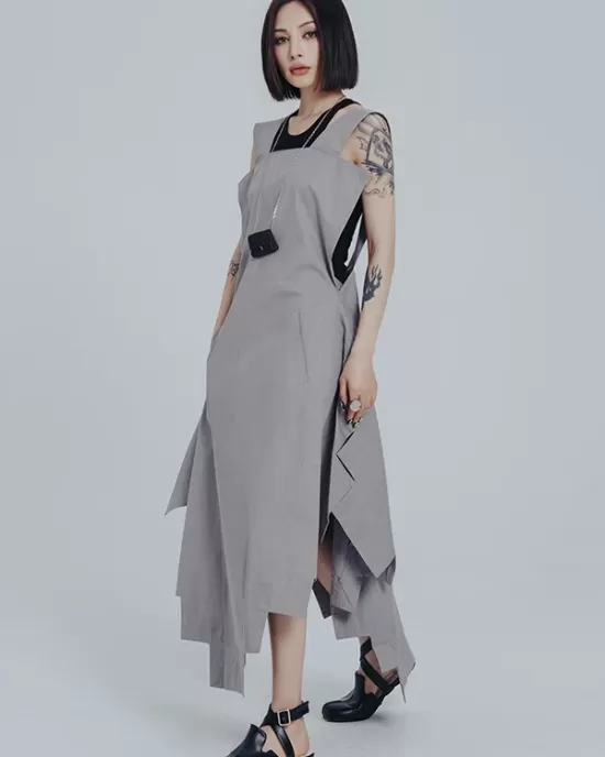 Casual Loose Sleeveless Irregular Gray Maxi Dress