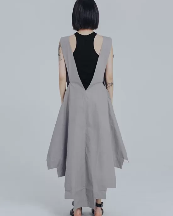 Casual Loose Sleeveless Irregular Gray Maxi Dress