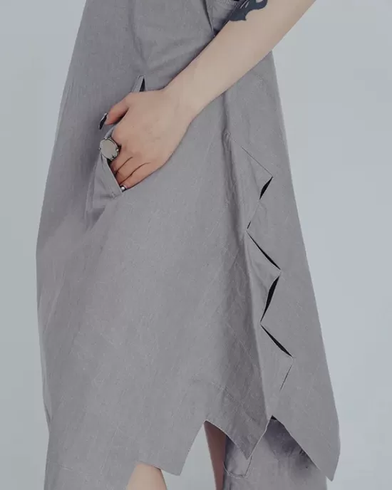 Casual Loose Sleeveless Irregular Gray Maxi Dress