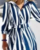 Buttoned Tied Waist Zebra Printed High Waisted Long Sleeves V-neck Shirt Dress Maxi Dresses