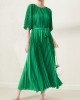 Loose Pleated With Waistband Solid Color Round-Neck Maxi Dresses