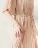 Loose Pleated With Waistband Solid Color Round-Neck Maxi Dresses