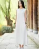 White Ramie Cotton Sleeveless Linen Dress