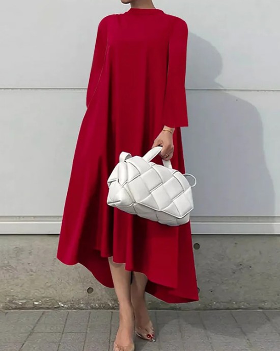 Casual Long Sleeves High-Low Solid Color Maxi Dresses