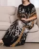 Batwing Sleeves Loose Muslim Tasseled Tiger Printed Maxi Dresses