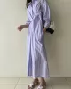 Buttoned Contrast Color Pockets Striped Long Sleeves Loose Lapel Shirt Dress Midi Dresses