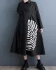 Asymmetric Buttoned Striped A-Line Long Sleeves Lapel Midi Dresses