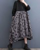 Drawstring Printed Split-Joint Zipper Long Sleeves Loose Midi Dresses