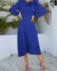 Asymmetric Bowknot Elasticity Solid Color A-Line Long Sleeves Round-Neck Midi Dresses