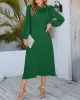 Asymmetric Bowknot Elasticity Solid Color A-Line Long Sleeves Round-Neck Midi Dresses