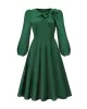 Asymmetric Bowknot Elasticity Solid Color A-Line Long Sleeves Round-Neck Midi Dresses