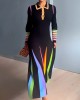 Long Sleeves Skinny Buttoned Printed Lapel Maxi Dresses