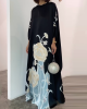 Cap Sleeve Loose Printed Round-Neck Maxi Dresses