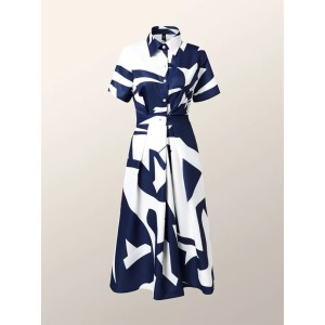 Short Sleeves Printed Lapel Maxi Dresses