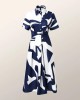 Short Sleeves Printed Lapel Maxi Dresses