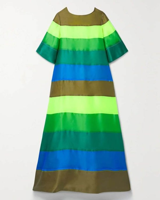 Flared Sleeves Half Sleeves Backless Contrast Color Multi-Colored Striped Round-neck Maxi Dresses