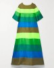 Flared Sleeves Half Sleeves Backless Contrast Color Multi-Colored Striped Round-neck Maxi Dresses