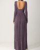 Long Sleeves Backless No Body Chain Pleated Solid Color Tied Waist Maxi Dresses