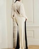 Contrast Color Long Sleeves Loose V-neck Maxi Dresses Evening Dresses