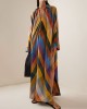 Long Sleeves Loose Contrast Color Split-Side V-Neck Maxi Dresses