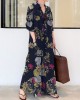 Printed Split-Joint Loose Plus Size Lapel Shirt Dress Maxi Dresses