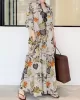 Printed Split-Joint Loose Plus Size Lapel Shirt Dress Maxi Dresses