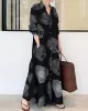 Printed Split-Joint Long Sleeves Loose Lapel Shirt Dress Maxi Dresses