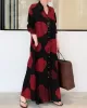 Printed Split-Joint Long Sleeves Loose Lapel Shirt Dress Maxi Dresses