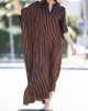 Buttoned Pockets Striped Batwing Sleeves Half Sleeves Round-Neck Maxi Dresses Beach Cover-Up