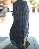 Buttoned Pockets Striped Batwing Sleeves Half Sleeves Round-Neck Maxi Dresses Beach Cover-Up