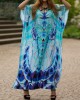 Butterfly Print Split-side Batwing Sleeves Loose V-neck Maxi Dresses Beach Cover-Up