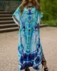 Butterfly Print Split-side Batwing Sleeves Loose V-neck Maxi Dresses Beach Cover-Up